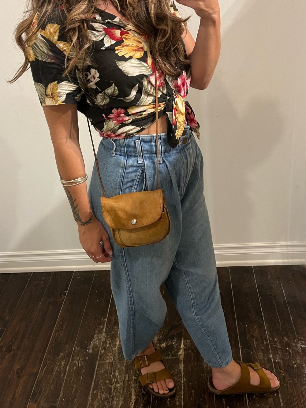 Floral Black Shirt with Yellow & Pink Flowers - Picture 2 of 6